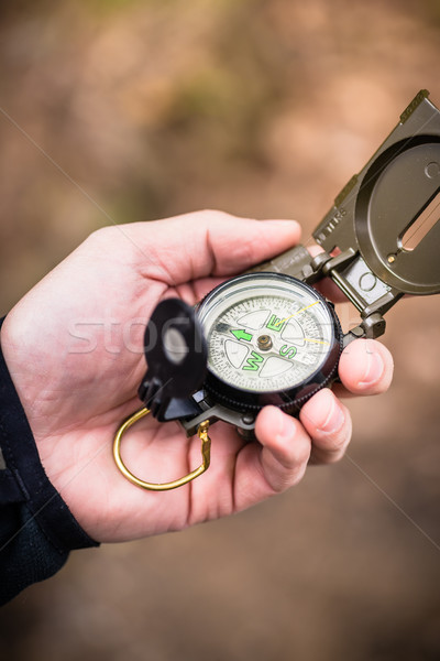 Hiker using compass Stock photo © Kzenon