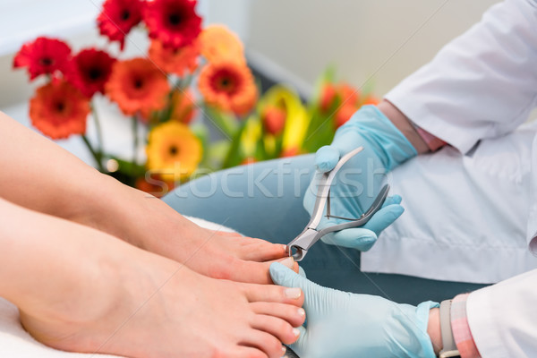 Close-up of the hands of a pedicurist wearing surgical gloves Stock photo © Kzenon