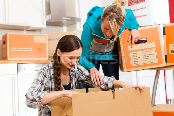 Two women with moving box in her house Stock photo © Kzenon