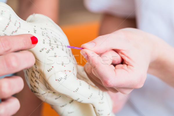 Alternative practitioner explaining acupuncture Stock photo © Kzenon