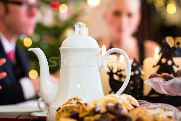 Stock foto: Familie · traditionellen · Weihnachten · Kaffee · Frau · Mutter