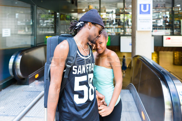 African couple at railway station Stock photo © Kzenon