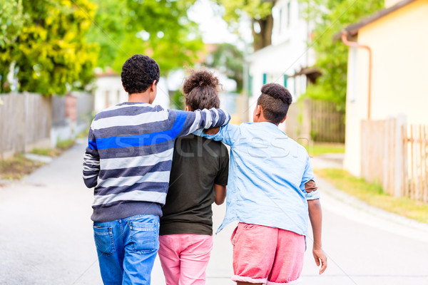 Siblings walking down the village road Stock photo © Kzenon