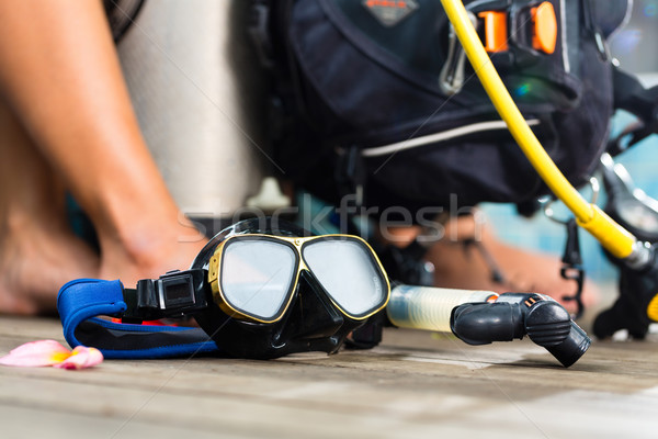 divemaster and students at the diver Course on holiday wearing a Stock photo © Kzenon