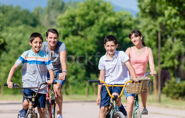 Familie vier fiets tour zomer kinderen Stockfoto © Kzenon