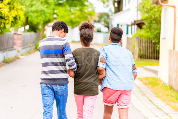 Siblings walking down the village road Stock photo © Kzenon