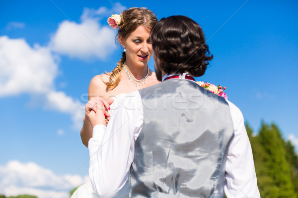 Groom begging bride for mercy after bridal kidnapping  Stock photo © Kzenon
