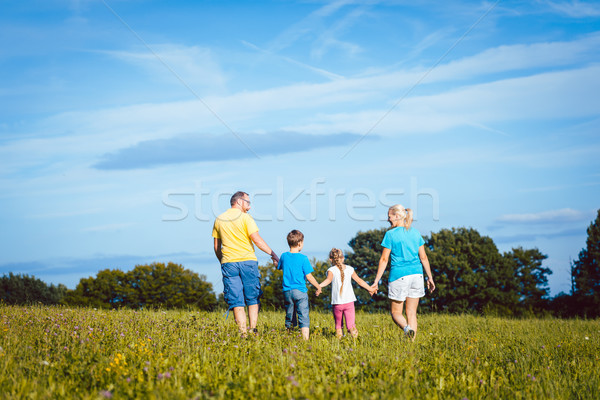 Stockfoto: Familie · holding · handen · lopen · weide · moeder · vader