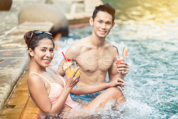 [[stock_photo]]: Jeune · homme · flirt · piscine · élégant