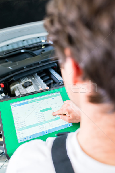 Mechanic with diagnostic tool in car workshop Stock photo © Kzenon
