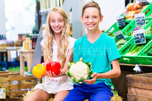 Children grocery shopping in corner shop Stock photo © Kzenon