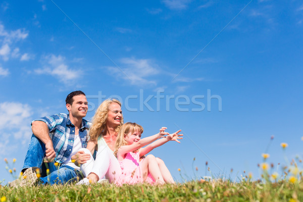 Family sitting in green grass on meadow Stock photo © Kzenon
