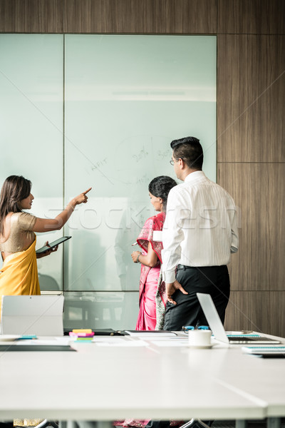 Three Indian colleagues writing ideas during brainstorming Stock photo © Kzenon