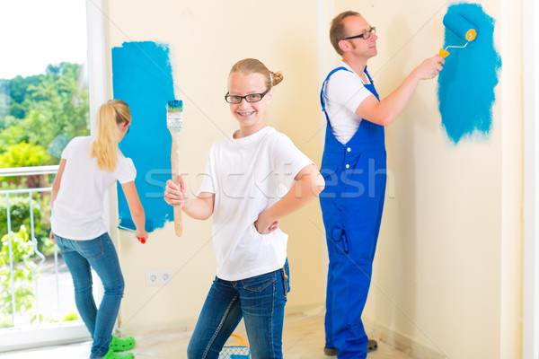 Apa gyerekek festék fal otthon lánygyermek Stock fotó © Kzenon