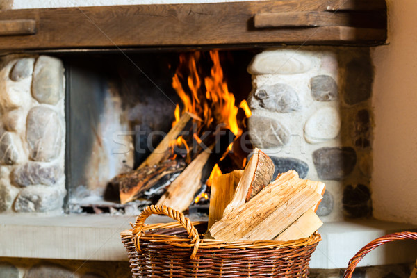 Fireplace in a hunter's cabin or alpine hut Stock photo © Kzenon