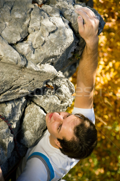 [[stock_photo]]: Escalade · homme · escalade · Rock · court · automne