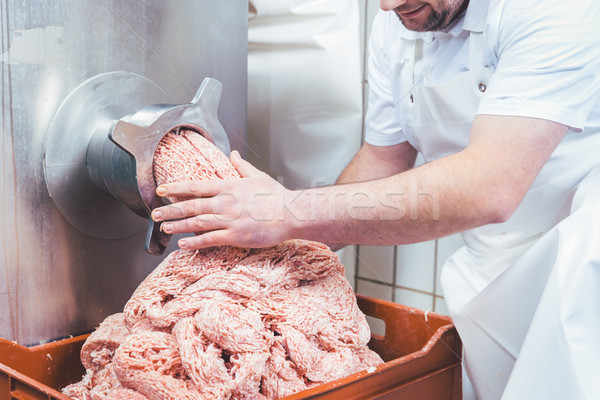 Minced meat flowing out of grinder in butchery Stock photo © Kzenon