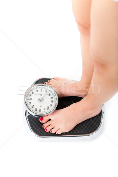 Stock photo: Young woman standing on a scale