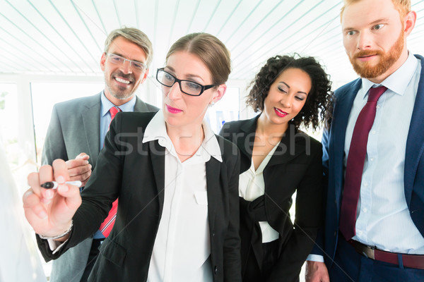 üzletasszony három munkatársak iroda férfi megbeszélés Stock fotó © Kzenon