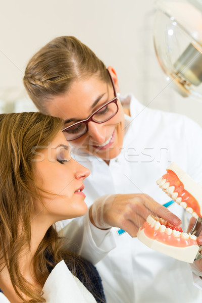 Dentista cepillo de dientes paciente cirugía femenino médico Foto stock © Kzenon