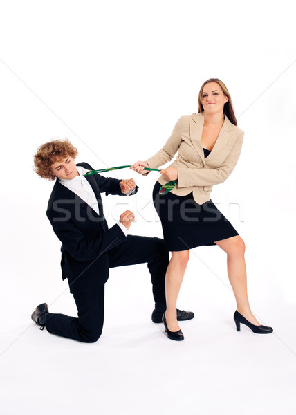 Stock foto: Geschäftsleute · kniend · Ziehen · Frau · Paar · jungen