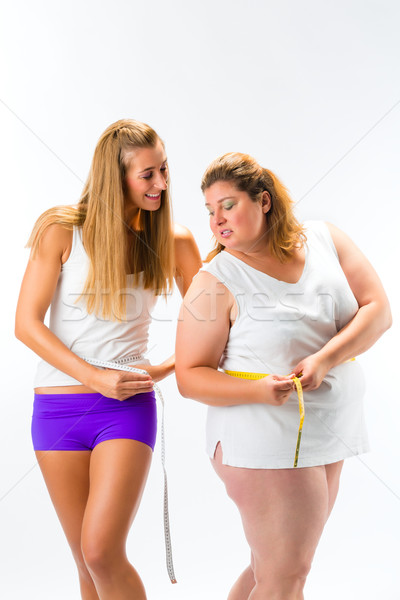 Vékony kövér nő mér derék szalag Stock fotó © Kzenon