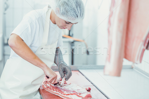 Zdjęcia stock: Mięsa · cięcie · wieprzowina · działalności · pracy · pracownika