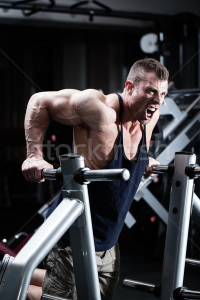 Man in gym at dip exercise Stock photo © Kzenon