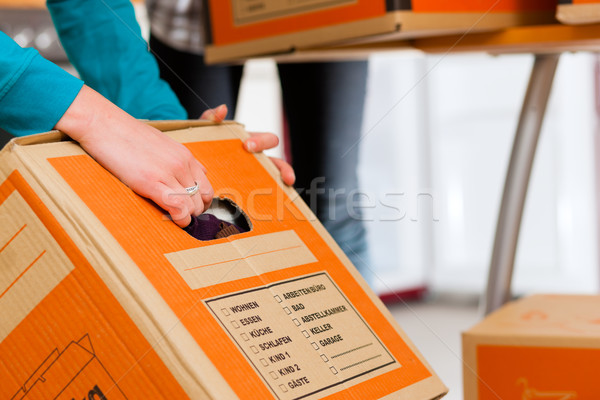 Two woman with moving box in her house Stock photo © Kzenon