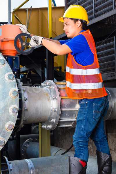 Technicians working on valve in factory or utiltiy Stock photo © Kzenon