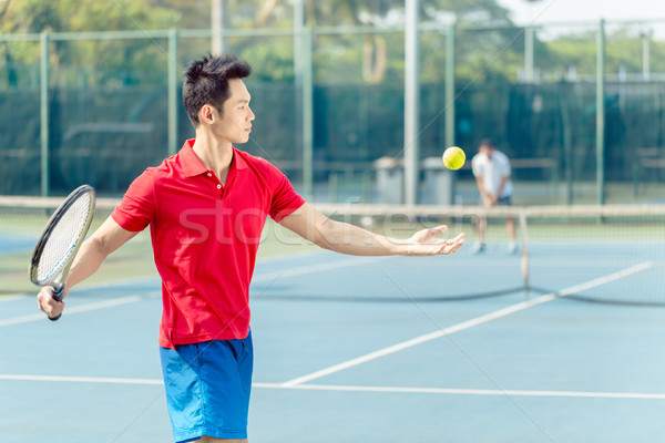 Stock fotó: Kínai · teniszező · kész · labda · adag · profi