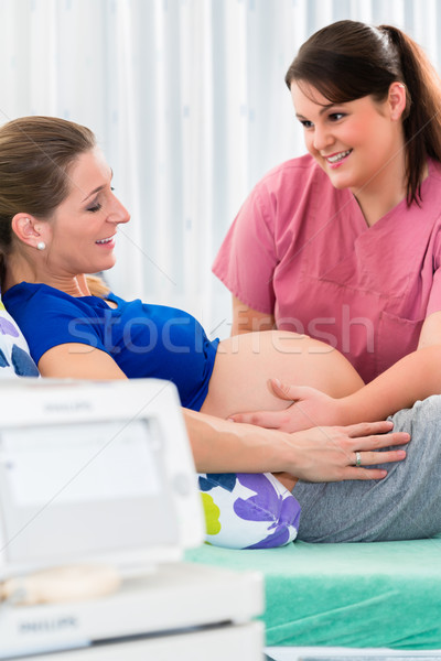 Pregnant woman in delivery room with CTG monitoring Stock photo © Kzenon