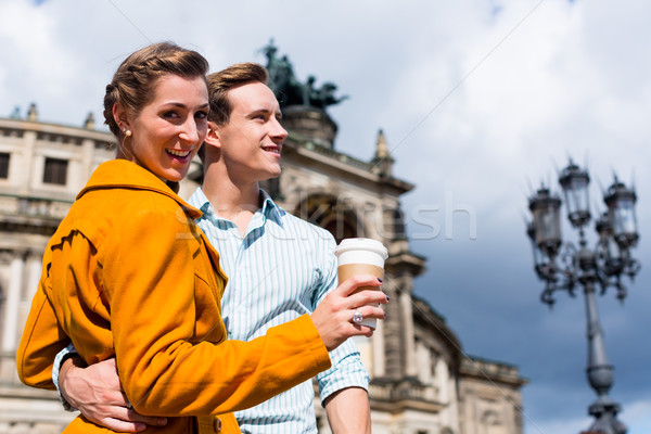 Couple taking walk at Semperoper in Dresden Stock photo © Kzenon