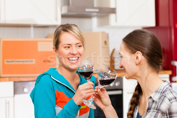 Two female friends moving in an apartment Stock photo © Kzenon