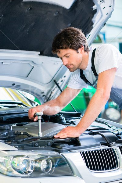 Mechanic with diagnostic tool in car workshop Stock photo © Kzenon