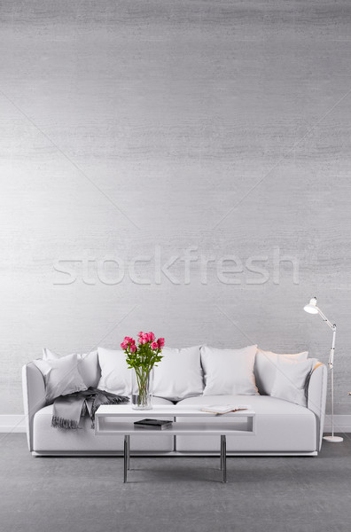 Couch in white at concrete wall Stock photo © Kzenon