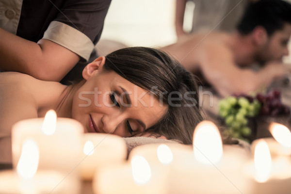 Mooie jonge vrouw ontspannen partner thai massa Stockfoto © Kzenon