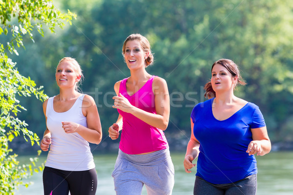 Group of women running at lakeside jogging Stock photo © Kzenon