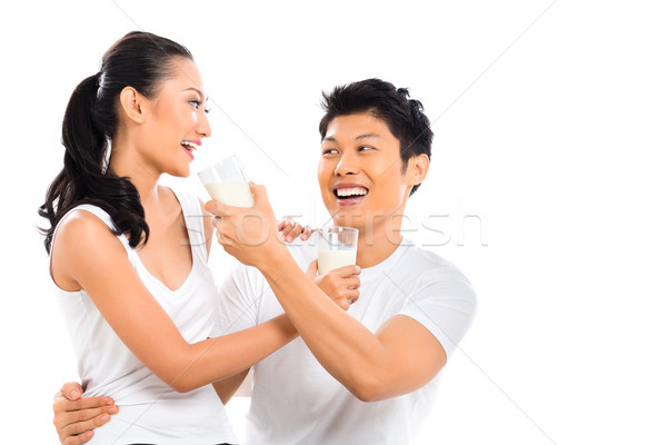 Foto stock: Asia · chino · Pareja · potable · leche · vida