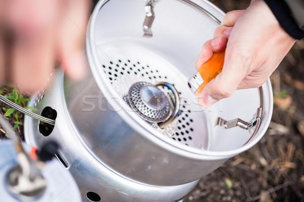 Igniting of outdoor gas cooker Stock photo © Kzenon