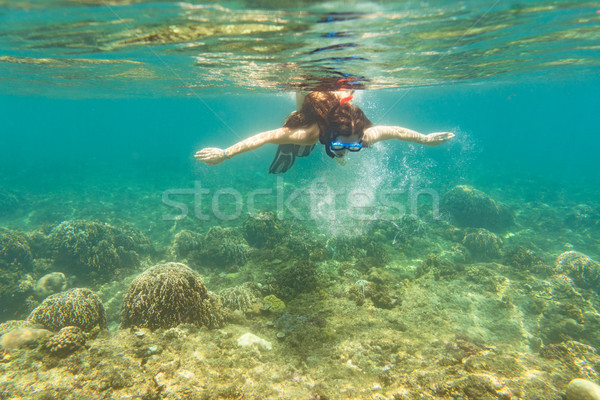 Woman snorkelling over floor of tropical sea  Stock photo © Kzenon