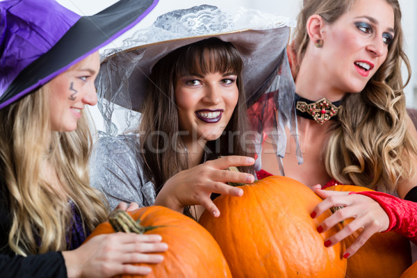 Three beautiful women acting as witches joining their malicious forces Stock photo © Kzenon