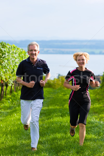 Idős pár jogging sport érett kint lefelé Stock fotó © Kzenon