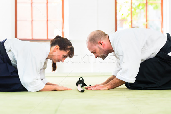 Aikido martial arts teacher and student take a bow  Stock photo © Kzenon