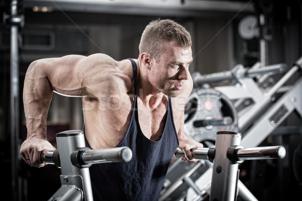 Man in gym at dip exercise Stock photo © Kzenon