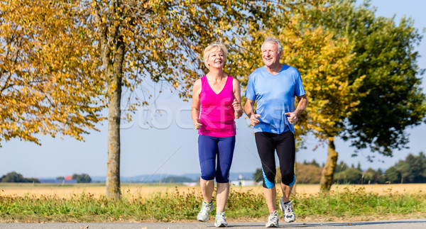 Stockfoto: Senior · vrouw · man · lopen · fitness · veld