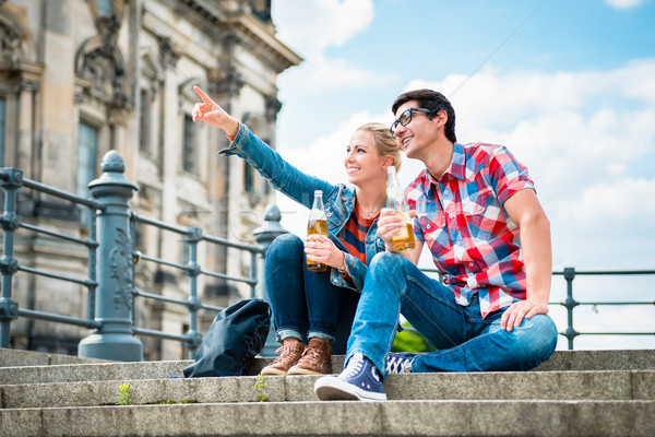 Berlin tourists enjoying view from Museum Island with beer Stock photo © Kzenon