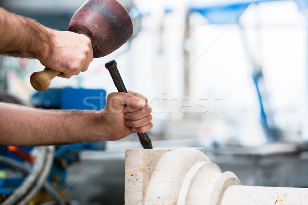 Stonemason working at marble pillar  Stock photo © Kzenon