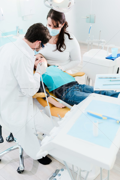 Dentist trearing child in his surgery Stock photo © Kzenon