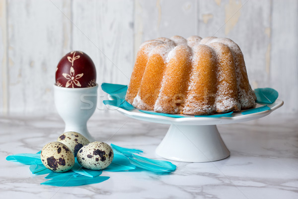 Pound cake and easter eggs Stock photo © laciatek